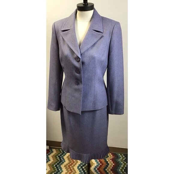 Le Suit Set Womens 8 Purple Herringbone Blazer Skirt Knee Length Straight Pencil - Picture 1 of 9
